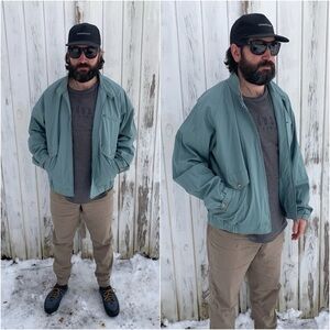 Vintage Sage Green Lightweight Bomber Jacket | 90s Varsity Shirt Jacket, M/L